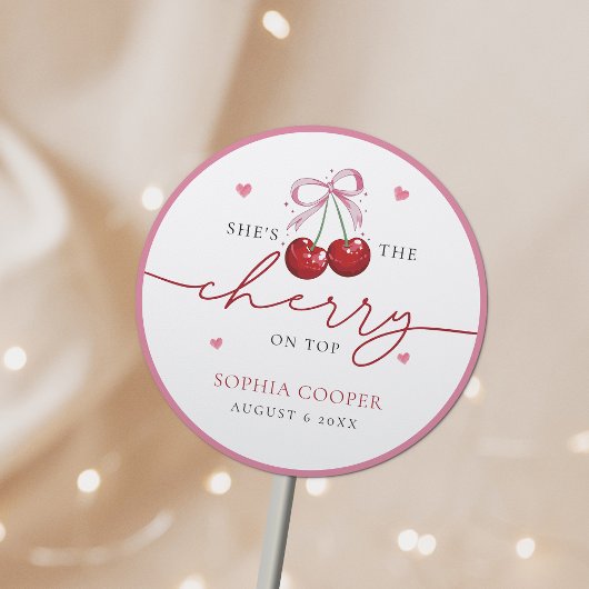 Sticker Rond Chic Coquette Cerise sur le dessus Baby Shower