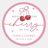 Sticker Rond Chic Coquette Cerise sur le dessus Baby Shower (Devant)