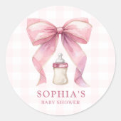Sticker Rond Chic Coquette Chic Bow rose Baby shower fille (Devant)