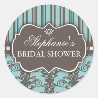 Sticker Rond Chic Damask & Stripe Fête des mariées Favoriser St