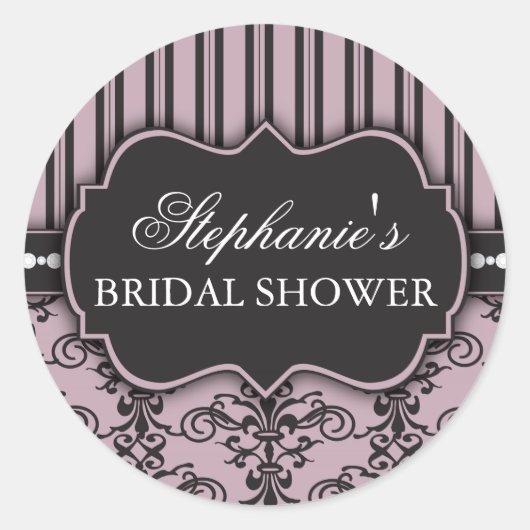 Sticker Rond Chic Damask & Stripe Fête des mariées Favoriser St (Devant)