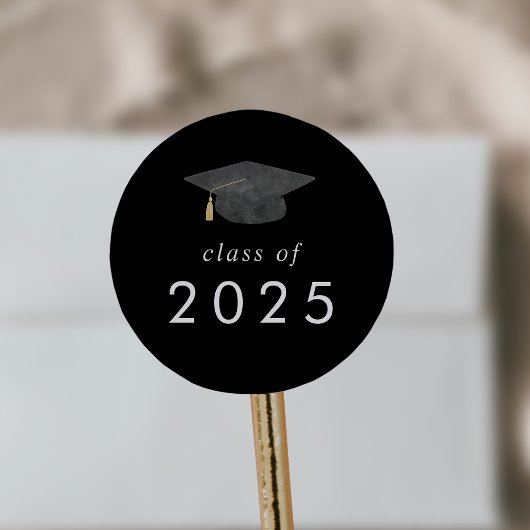 Sticker Rond Chic Dark Black Grad Classe Casquette de 2025 Grad