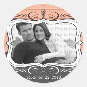 Sticker Rond Chic Deco Enregistrer la date Annonce Sceau : pêch