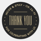 Sticker Rond Chic Déco Typographie Merci Noir & Or (Devant)