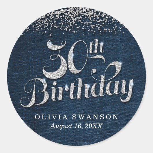Sticker Rond Chic Denim & Diamonds 30e anniversaire (Devant)