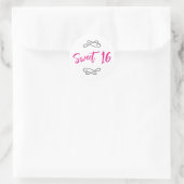 Sticker Rond Chic Doodle Moderne Écriture Rose Chaud Sweet 16 (Sac)