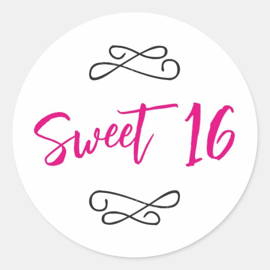 Sticker Rond Chic Doodle Moderne Écriture Rose Chaud Sweet 16 (Devant)