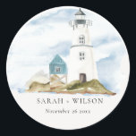 Sticker Rond Chic Dusky Aqua Mariage de montagne du phare bleu<br><div class="desc">Pour toute autre personnalisation ou tout autre élément correspondant,  n'hésitez pas à me contacter à l'adresse yellowfebstudio@gmail.com</div>