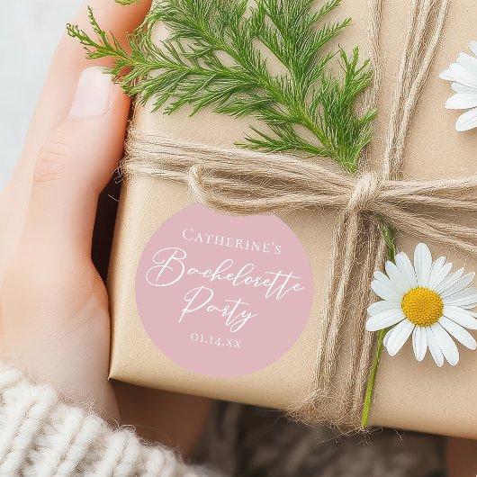 Sticker Rond Chic Dusty Rose Pink Bachelorette Party Custom