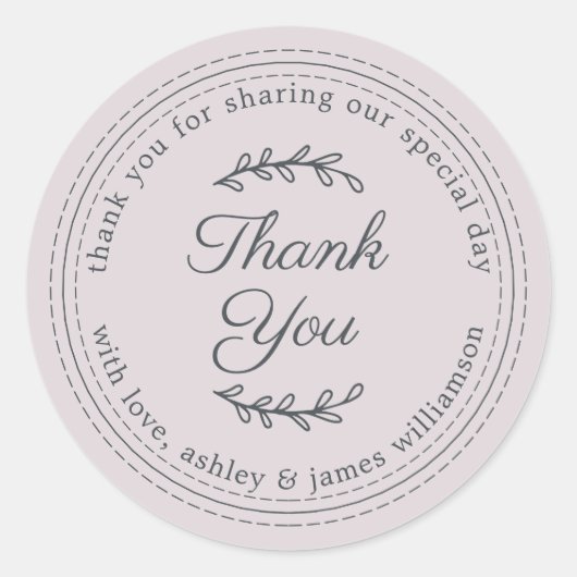 Sticker Rond Chic écriture rustique pastel violet Mariage Merci (Devant)