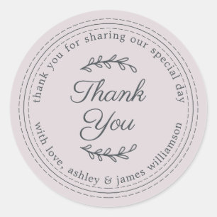 Sticker Rond Chic écriture rustique pastel violet Mariage Merci