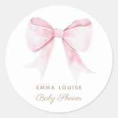 Sticker Rond Chic Elegant Coquette Rose Bow Baby shower fille (Devant)
