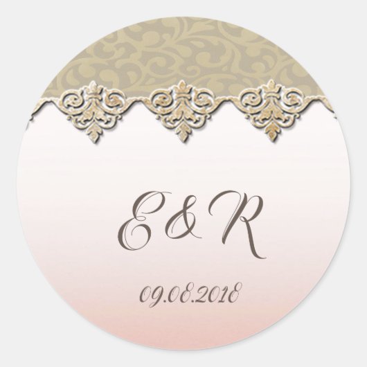 Sticker Rond Chic Élégant Damas (Devant)