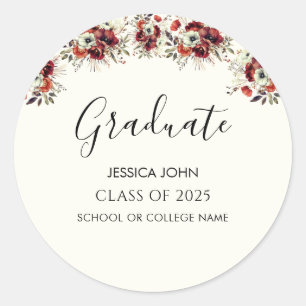 Sticker Rond Chic Elegant Floral Graduate Party Graduate