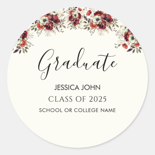 Sticker Rond Chic Elegant Floral Graduate Party Graduate (Devant)