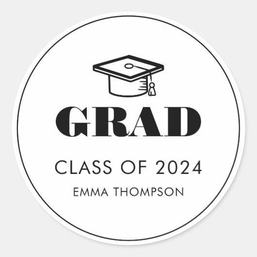 Sticker Rond Chic Elegant Graduation Cap Année de classe (Devant)