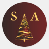 Sticker Rond Chic élégant or Noël Arbre Monogramme Mariage (Devant)