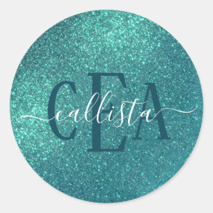 Sticker Rond Chic Elegant Turquoise Bleu Épargne Parties scinti