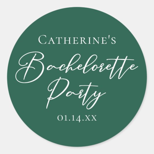 Sticker Rond Chic Emerald Green Bachelorette Party Personalized (Devant)