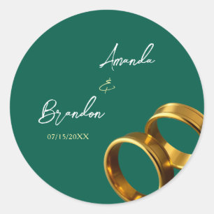 Sticker Rond Chic Emerald Green Gold Rings Mariage