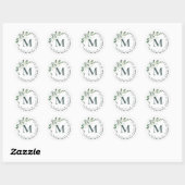 Sticker Rond Chic Eucalyptus Monogram Adresse de retour (Feuille)