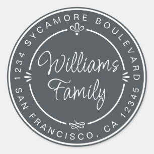 Sticker Rond Chic Family Monogramme Adresse de retour Noir