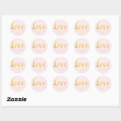 Sticker Rond Chic Faux Gold Foil & Blush Rose Mariage Love (Feuille)
