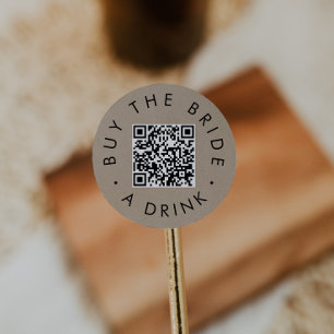 Sticker Rond Chic Faux Kraft Acheter un Verre à la Mariée Code