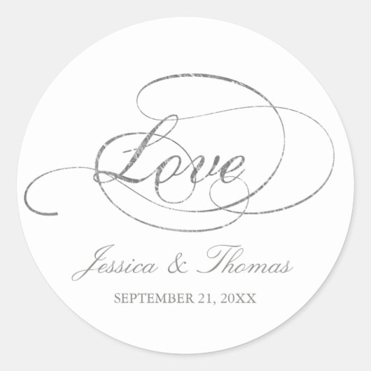Sticker Rond Chic Faux Silver Foil Wedding Favoriser le Modèle (Devant)