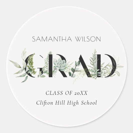 Sticker Rond Chic Ferne à feuilles Succulent de feuillage vert  (Devant)