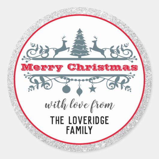 Sticker Rond Chic & Festive Rouge Joyeux Noël Parties scintilla (Devant)