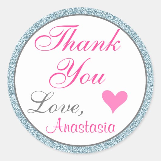 Sticker Rond Chic Fille Glam rose Parties scintillant bleu clai (Devant)