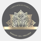 Sticker Rond Chic Fleur de Lotus Or Gris (Devant)