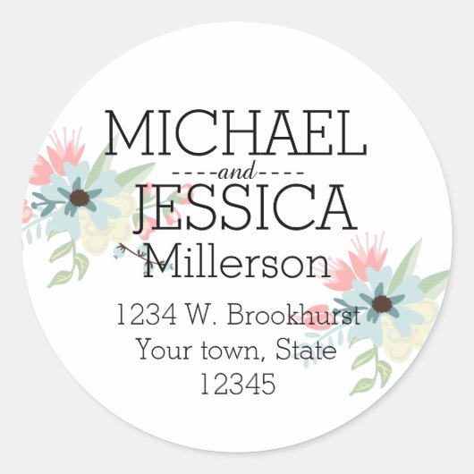 Sticker Rond Chic Floral Adresse personnalisée (Devant)