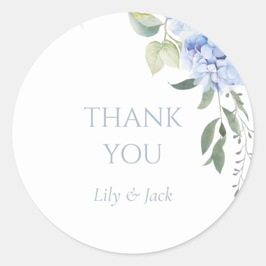 Sticker Rond Chic Floral Blue Hydrangea Monogram Mariage (Devant)