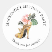 Sticker Rond Chic Floral or haute talon Chaussure Anniversaire (Devant)