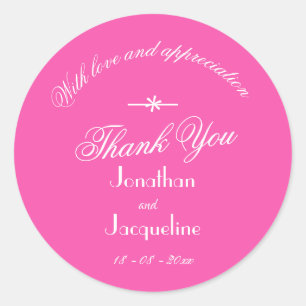 Sticker Rond Chic Fuchsia Rose Blanc Écriture 'Merci' Mariage
