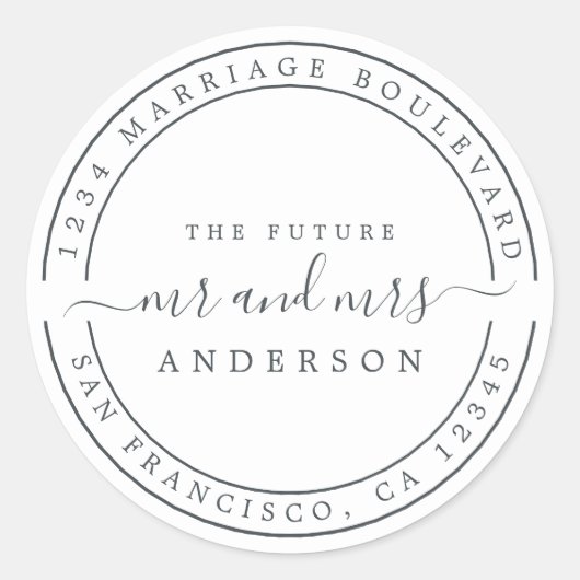 Sticker Rond Chic Future M. Mme Mariage Adresse de retour (Devant)