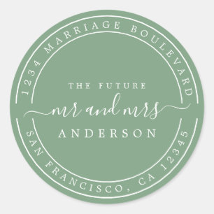 Sticker Rond Chic Future M. Mme Mariage Retour Adresse Green