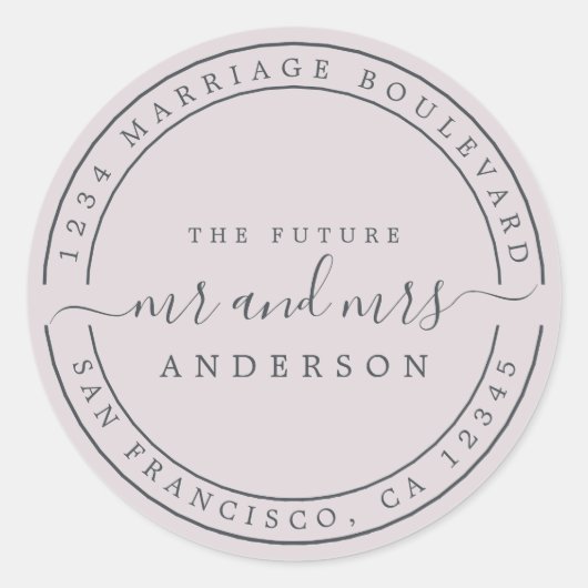 Sticker Rond Chic Future M. Mme Mariage Retour Adresse Purple (Devant)