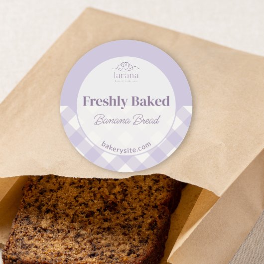 Sticker Rond Chic Gingham Purple Bakery Logo Product Name