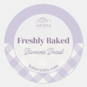 Sticker Rond Chic Gingham Purple Bakery Logo Product Name (Devant)