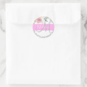 Sticker Rond Chic & Girl Floral Blanc rose Gris Nom (Sac)