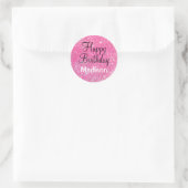 Sticker Rond Chic Glam Joyeux anniversaire Hot rose Parties sci (Sac)