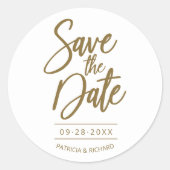 Sticker Rond Chic Gold Calligraphie Mariage Enregistrer La Date (Devant)