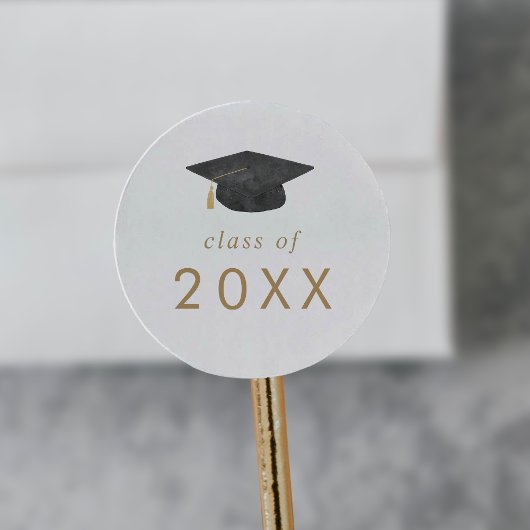 Sticker Rond Chic Gold Grad Casquette de classe Année Graduatio