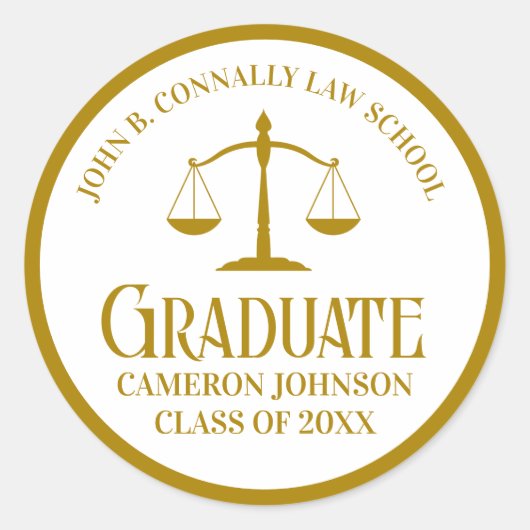 Sticker Rond Chic Gold Law School Graduation Party (Devant)