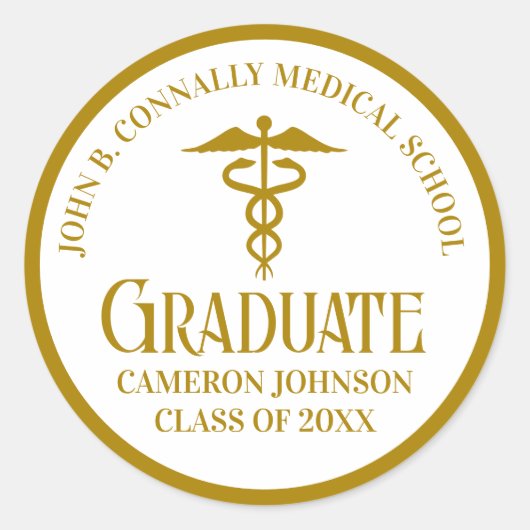 Sticker Rond Chic Gold Médicale School Graduation Party (Devant)