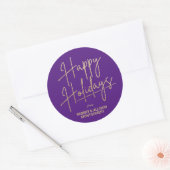 Sticker Rond Chic Gold Script Happy Holidays Purple (Enveloppe)