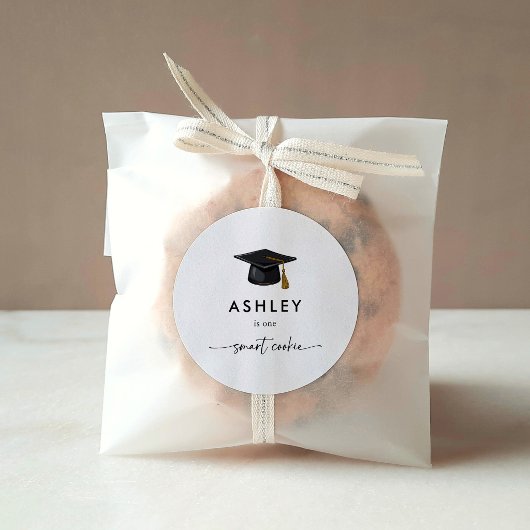 Sticker Rond Chic Grad Cap One Smart Cookie Graduation Favor